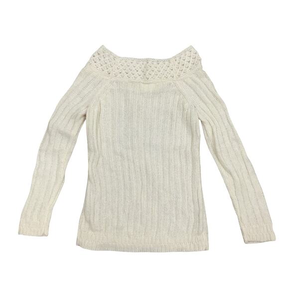 ANN TAYLOR LOFT Cream Cable Knit Boat Neck Sweater Size XS - Picture 2 of 6